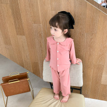 Childrens Home Clothes 2020 Fall 2020 new girls Han Edition of childrens pure colored pajamas two sets 6927