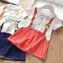 Girl cotton dress summer fake two childrens sympathetic daughter dress short sleeved baby baby dress