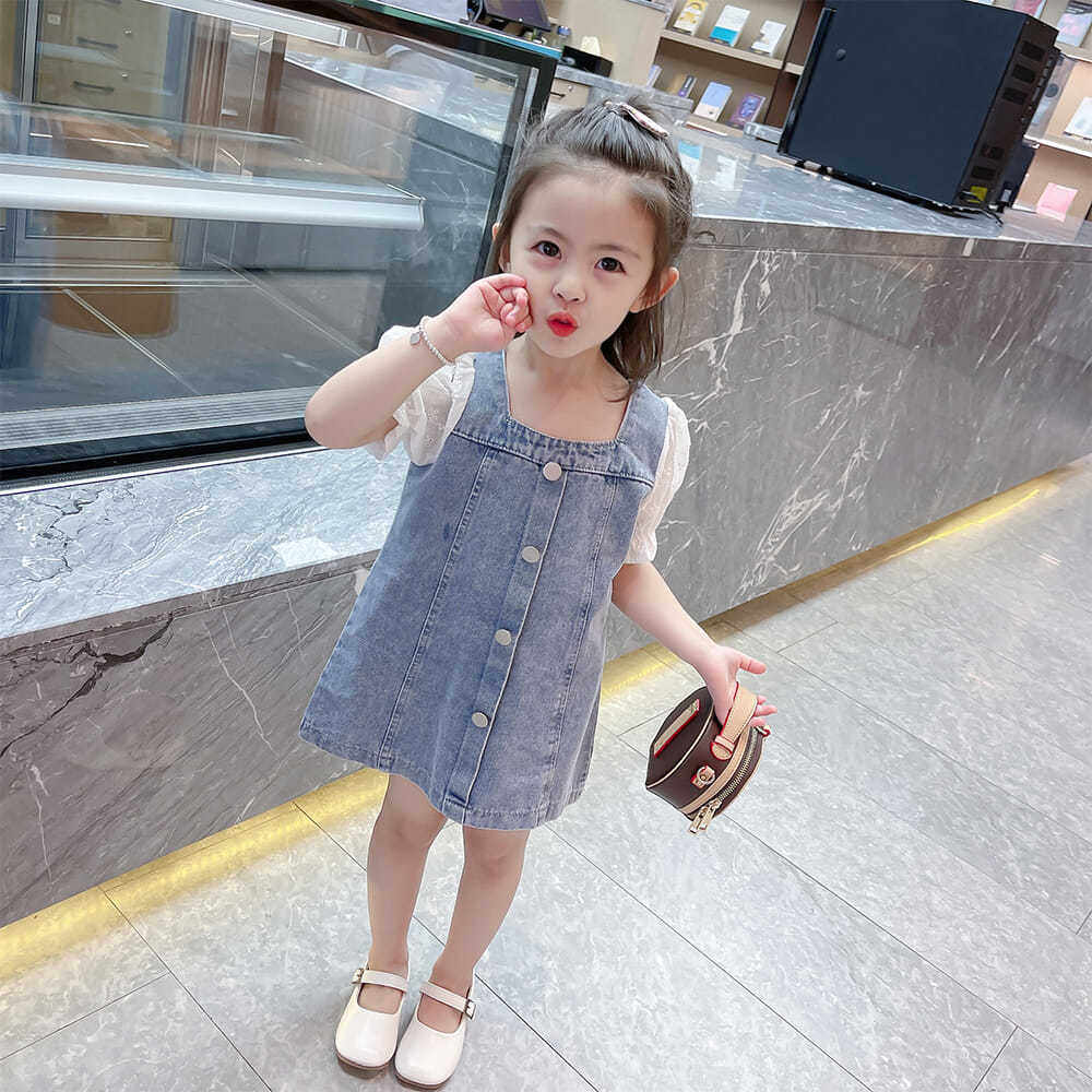 Baby girl summer dress girl short-sleeved denim skirt dress summer foreign atmosphere children mother-daughter parent-child dress thin and age-reducing