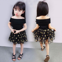 Girl Gas Dress Cotton Han Edition Baby Dew Shoulder Network Dress Girl Princess Pongcheng Dress Summer