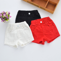 9 - year - old child 6 summer 10 middle childrens jeans 7 girl cotton edge hole hot pants beach pants black white