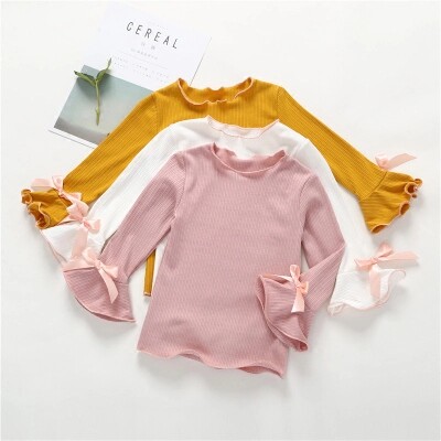Girls spring children's T-shirt girls trumpet sleeve top ruffles Korean cotton long-sleeved bottoming shirt white new