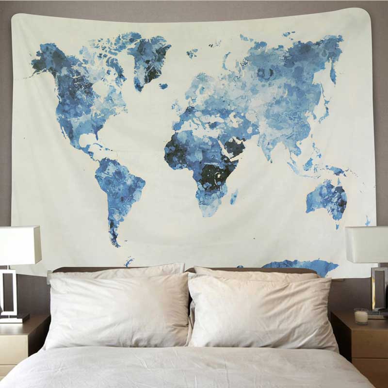 INS màu xanh và trắng bản đồ tấm thảm polyester treo vải chụp lưới màu đỏ nền trang trí vải rèm khăn trải bàn vải dã ngoại thảm treo tường decor