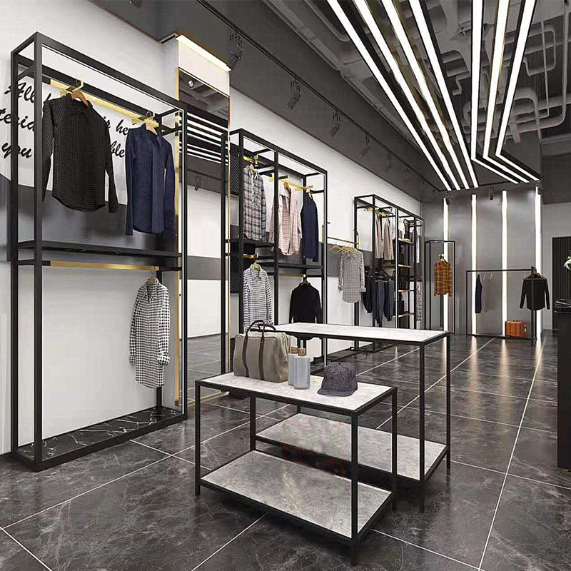 Clothing Store Hanger Racks for Men's Clothing Display Combined Shelf Luminous Bilayer Titanium Alloy Floor Type Positive Side Hanging Shoe Rack