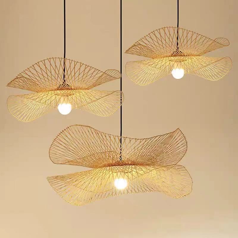 Modern Chinese Southeast Asian Japanese-style hot pot restaurant dining room tea room Zen retro straw hat lotus leaf net cover bamboo chandelier