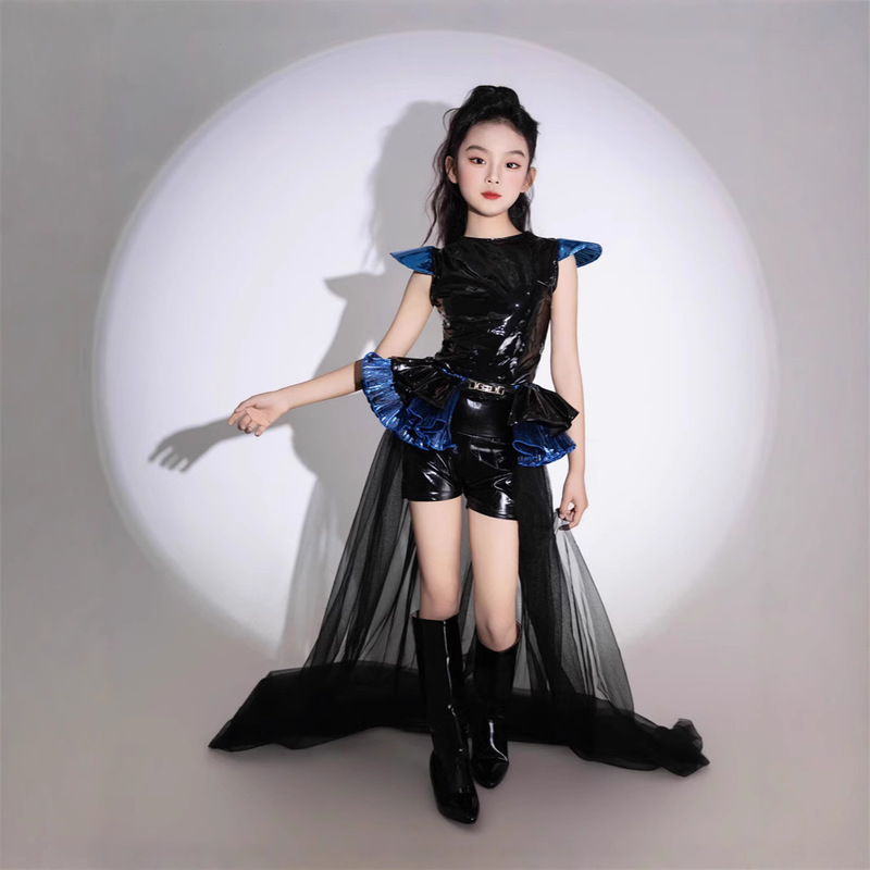 Girls' Trendy Biker-Style Leather Outfit Set 7 Punk Futuristic Blue Dragon Main Image Blue and Black 9 Metallic Runway Show Outfit New Girls' Trendy Biker-Style Leather Outfit Set 7 Punk Futuristic Blue Dragon Main Image Blue and Black 9 Metallic Runway Show Outfit New