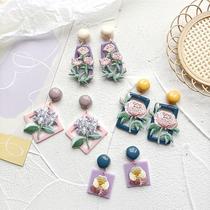 s925 silver spring color full garden not close to square field embroidery embroidered embroidered peony flower ear clip earrings