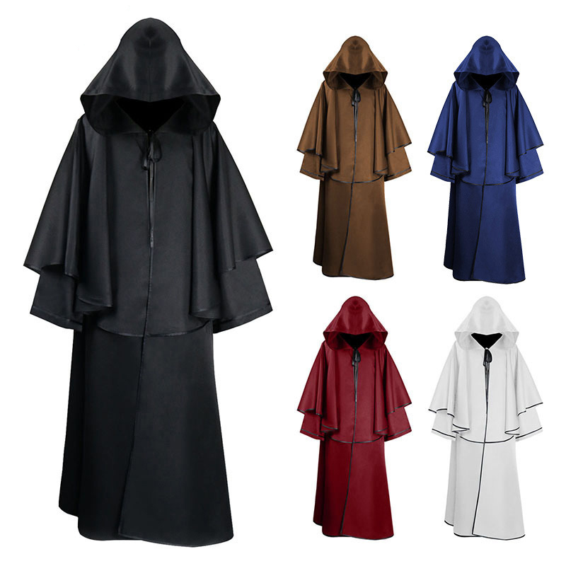 European and American Medieval Cloak Costume, Monk Robe, Magic Wizard Hooded Cloak, Halloween Grim Reaper Costume European and American Medieval Cloak Costume, Monk Robe, Magic Wizard Hooded Cloak, Halloween Grim Reaper Costume