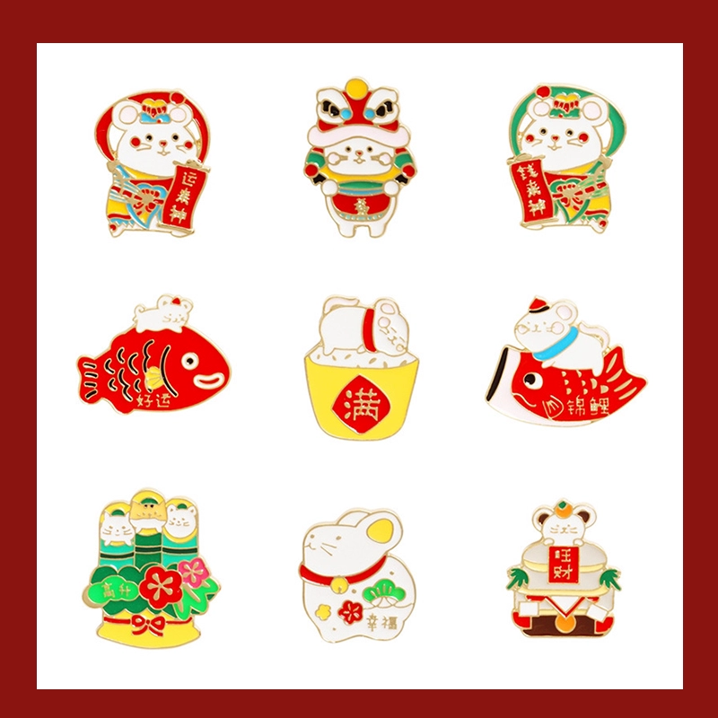"Dễ thương và Sáng tạo Tính cách Con Chuột Năm Chuỗi Trâm" 2020 Lucky Blessing Huy hiệu Túi đi học Quần áo Corsage Phụ kiện - Trâm cài