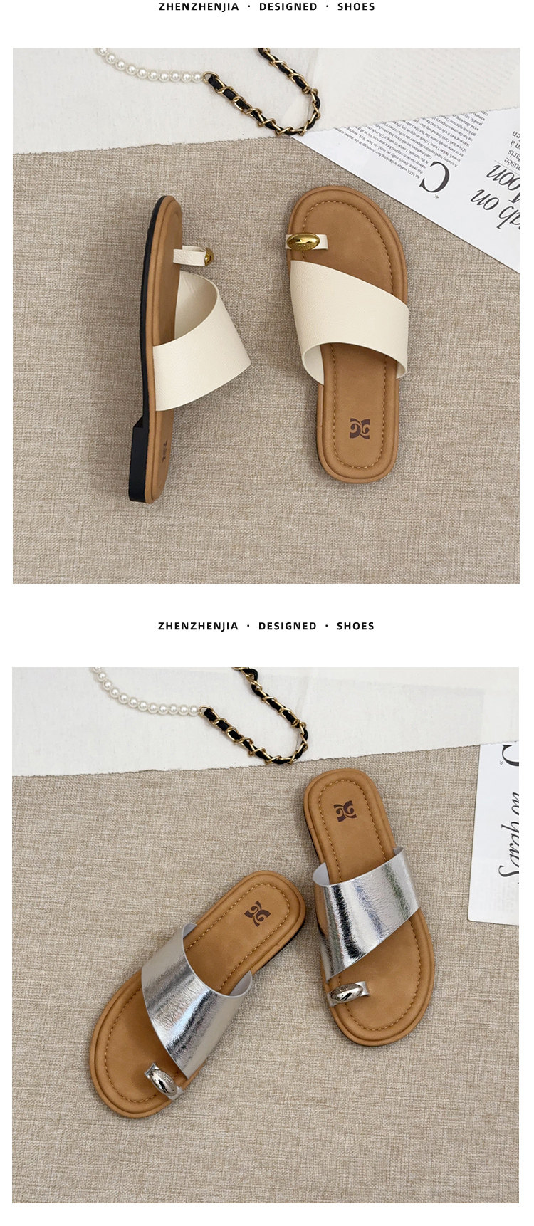 复古银色套趾凉拖鞋女2025夏季新款百搭平底一字拖配裙子沙滩半拖详情12
