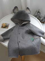 Korean childrens clothing 2024 autumn and winter new childrens cartoon koala double-sided woolen coat for boys and girls thickened woolen coat
