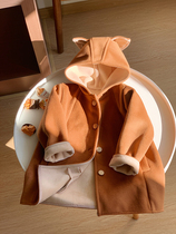 2024 new autumn clothing childrens cartoon cute fox woolen coats thick woolen coats for boys and girls Korean childrens clothing