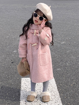 Korean style childrens woolen coat 2024 autumn and winter new style double-sided cashmere coat for girls and babies thickened mid-length