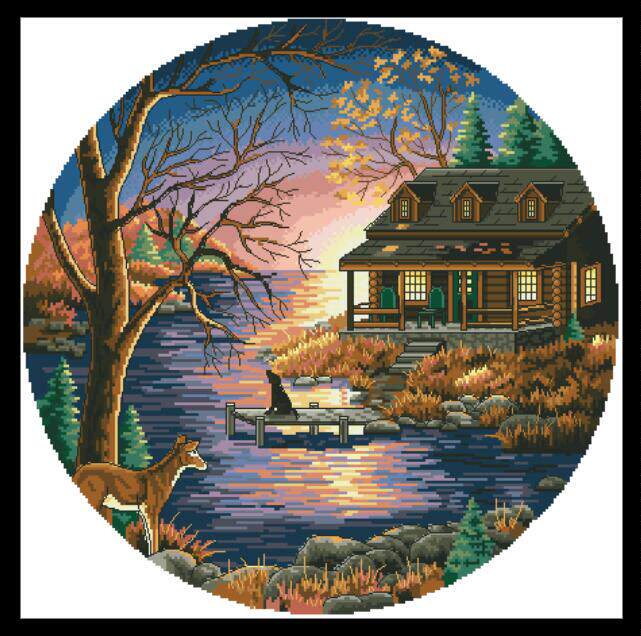 (Cat Cat Embroidery Square) R line self-supporting parts--DIM 03890 Lakeside Sunset
