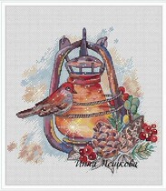 (Cat and cat embroidery) R line self-matching kit-winter pine cone bird lamp MM191113