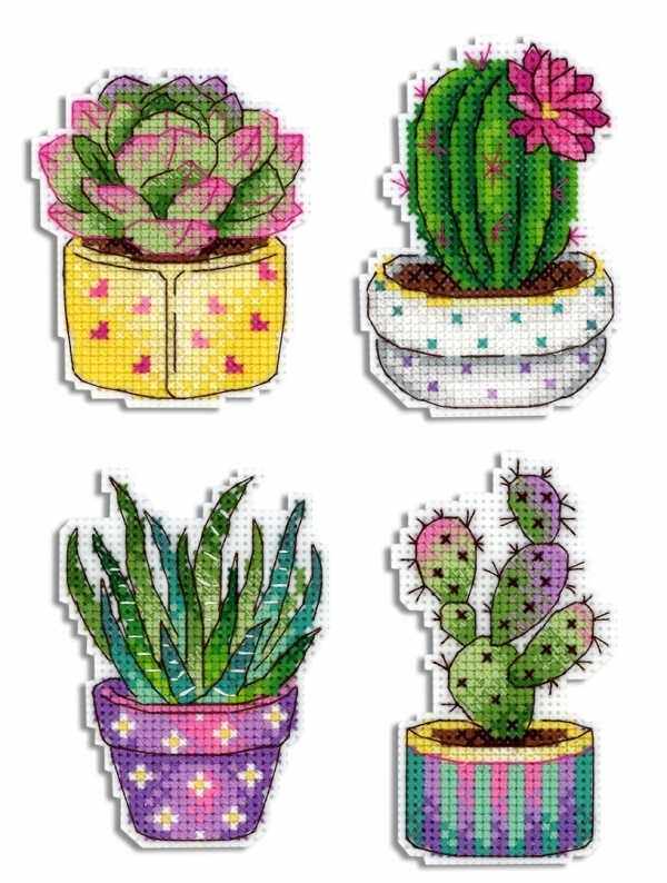 (Cat Cat Embroidery Workshop) R Line Kit -- Four Pots of Small Succulents MM191007 No Printing