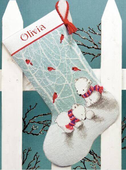 (cat and cat embroidery workshop) R Line self-matching pieces-Dim 08902 polar bear baby Christmas stocking