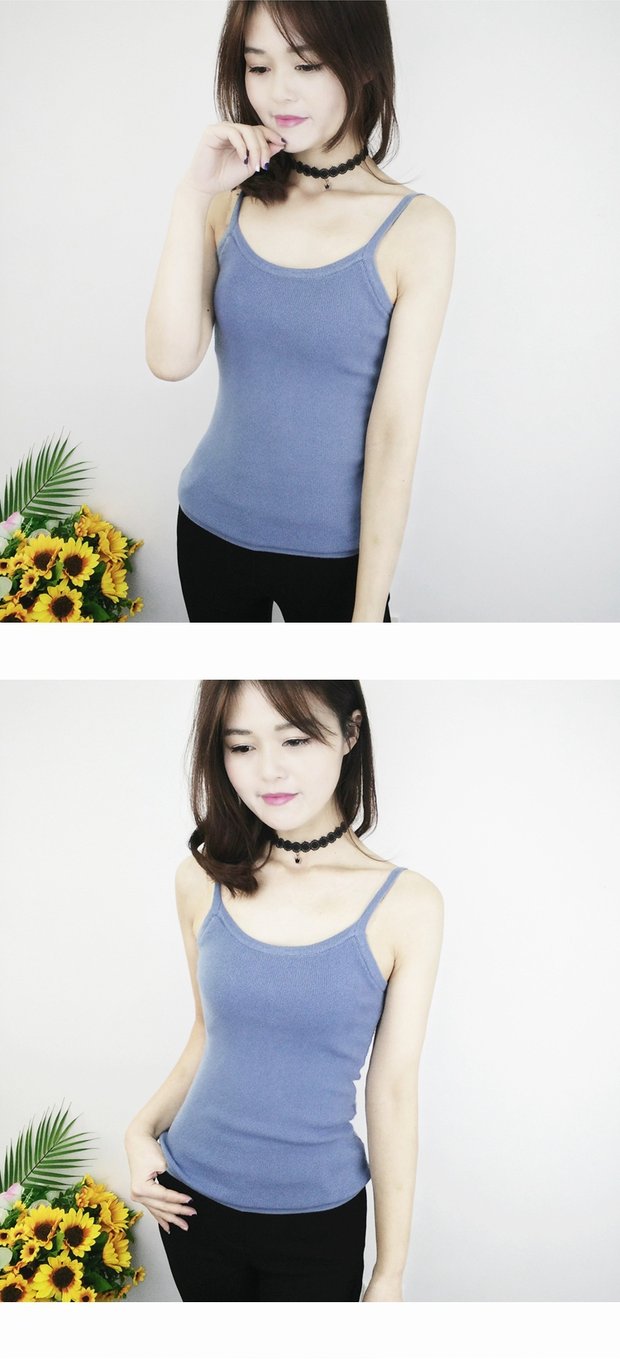 Mùa đông Hàn Quốc Slim cộng với nhung dày ấm áp vest nhỏ sling bên trong áo dệt kim chạm đáy Áo không tay Phụ nữ áo sát nách