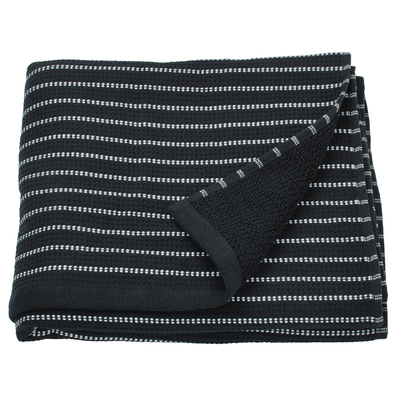 New Ikea Bröllings Large Bath Towel, Pure Cotton, Black and White Striped, Simple Design, Medium Thickness, Absorbent, Soft, 140 X 70 cm
