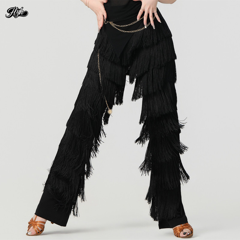 Fire Leaf Flower Latin Dance Women's Multi-Layered Tassel Straight Dance Pants Adult Performance Competition Practice Dynamic Training Pants Fire Leaf Flower Latin Dance Women's Multi-Layered Tassel Straight Dance Pants Adult Performance Competition Practice Dynamic Training Pants