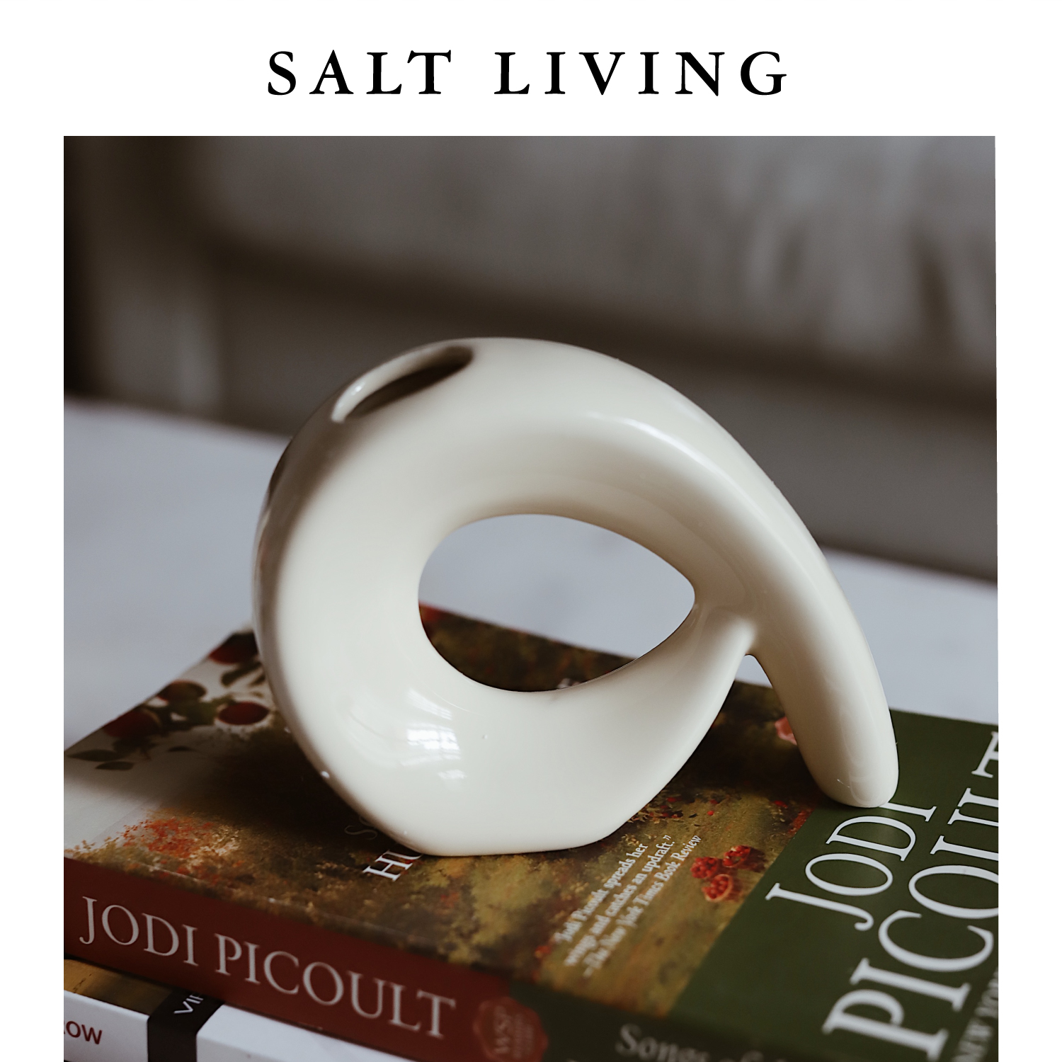 SaltLiving 新品米白陶瓷几何花瓶光滑异形独特装饰家居软装摆件