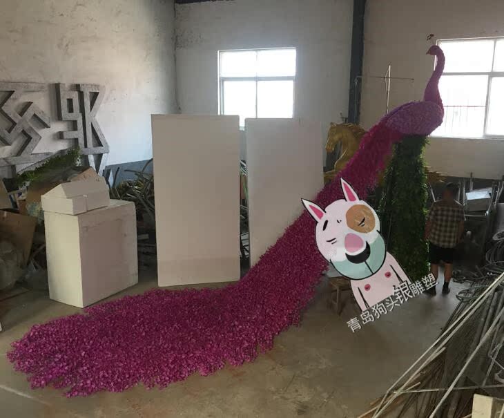 Foam Sculpture 3 8 m Meters High 6 m Long Tail Large Floral Silk Flowers Peacock Park Mall Wedding Outdoor Props