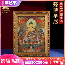 Tibetan pure hand-painted Thangka sand painting Sakyamuni Buddha statue Buddha Hall for home furnishings Handmade solid wood frame Thangka