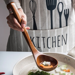 Japanese-Style Wooden Spoon with Long Handle and Hook, Large Soup Spoon, Porridge Spoon, Large Wooden Spoon, Hot Pot Spoon for Home Use