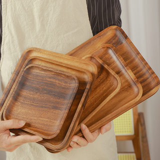 Retro Simple Solid Wood Tray Rectangular Household Acacia Wood Plate Dining Plate Wooden Plate Coffee Tea Cup Plate