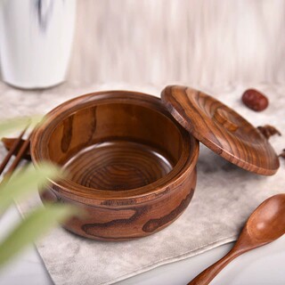 Simple Wooden Anti-Scalding Bowl with Lid, Noodle Bowl, Soup Bowl, Moisture-Proof Wooden Bowl, Large Fruit Bowl, Salad Wooden Bowl, Baby Food Bowl