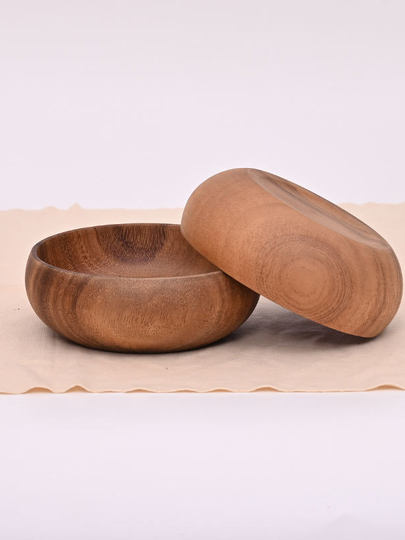 Japanese-Style Solid Wood Salad Bowl, Round Vintage Wooden Bowl for Home Kitchen, Rice Bowl, Soup Bowl, Heat-Resistant Wooden Bowl, Fruit Bowl