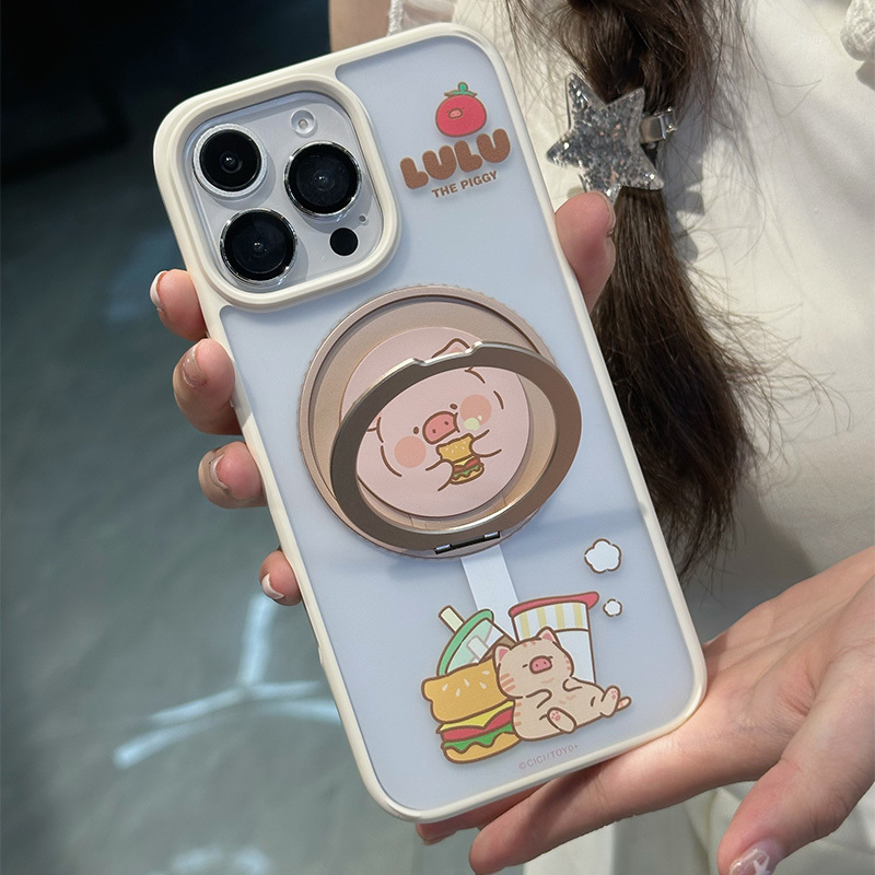 The New Co-Branded Lulu Pig Mobile Phone Protective Cover Is Suitable for Apple Iphone16Pro Hot Style Cute Anti-Fall Iphone16Promax Pink Casual Stand Cute Canned Pig