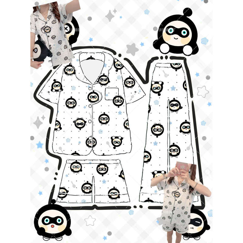 Original Design Summer New Style Egg-Shaped Black Pajamas for Women, Cute Cartoon Short-Sleeved Shorts and Long-Sleeved Loungewear Set Original Design Summer New Style Egg-Shaped Black Pajamas for Women, Cute Cartoon Short-Sleeved Shorts and Long-Sleeved Loungewear Set