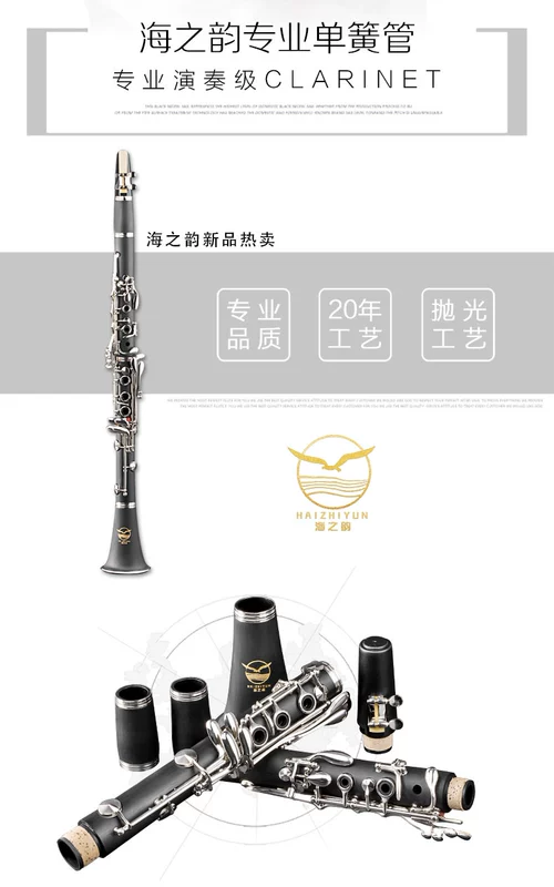 Nhạc cụ clarinet Ebony B nhạc cụ gió đen bằng phẳng Nhạc cụ hòa tấu phương Tây bắt đầu thử nghiệm 17 phím đôi hai