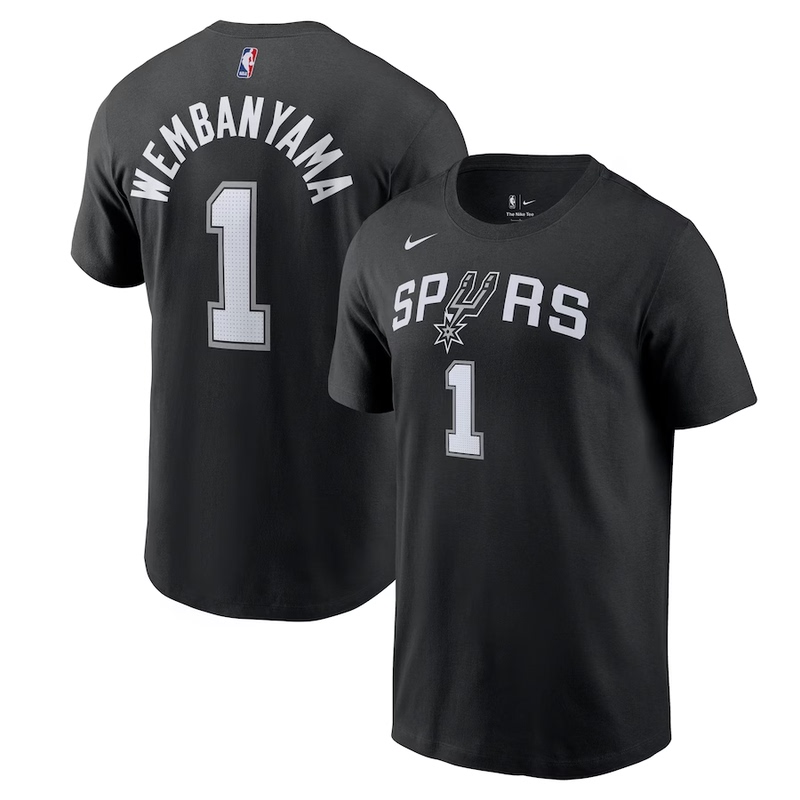 Nike Spurs Wembanyama T-Shirt Player Short-Sleeve Black and White Number 1 Wembanyama, Purchased from the Usa Nike Spurs Wembanyama T-Shirt Player Short-Sleeve Black and White Number 1 Wembanyama, Purchased from the Usa