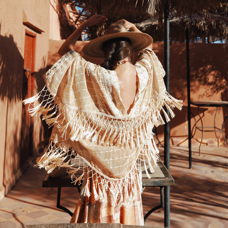 Mai Xu's Original Design "Fusui" Bohemian Vacation Style Heavy Embroidery Tassel Cardigan Shawl Short Outerwear Top