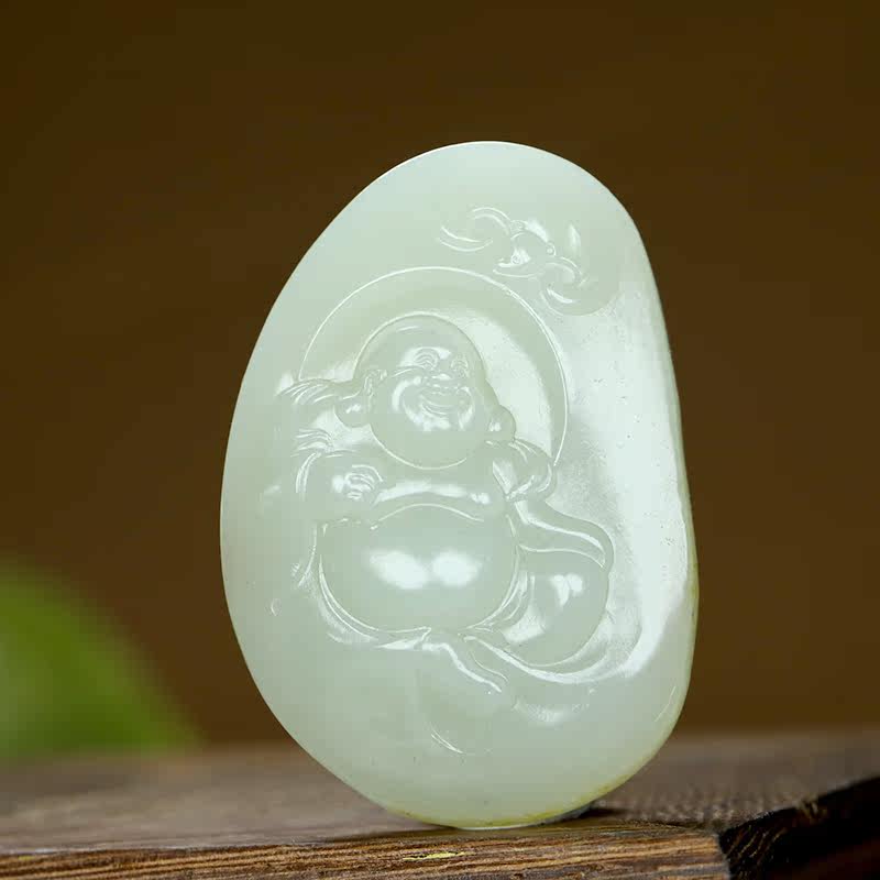 Xinjiang and Tian Yuseed stock Millver pendant Buddha male jade pendant with jade pendant laughing Buddha pendant natural sprinkle gold leather 27 75g