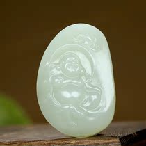 Xinjiang and Tian Yuseed stock Millver pendant Buddha male jade pendant with jade pendant laughing Buddha pendant natural sprinkle gold leather 27 75g