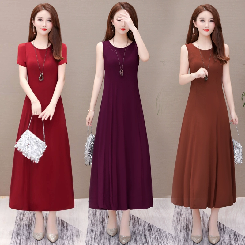 Váy Vest của Phụ nữ Mùa hè Phương thức Không tay Sling Váy dài Kích thước lớn Cổ tròn mỏng Cổ tròn lớn Váy dây chữ A Váy - A-Line Váy