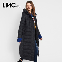 LINC golden badminton down jacket new double-sided wear long hooded knee down jacket women coat 8414401