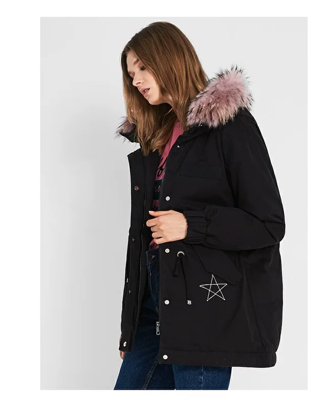 LINC Jin Yujie 2018 mùa đông mới cổ áo lông thú lớn giữa chiều dài xuống áo khoác nữ 8414239 - Xuống áo khoác