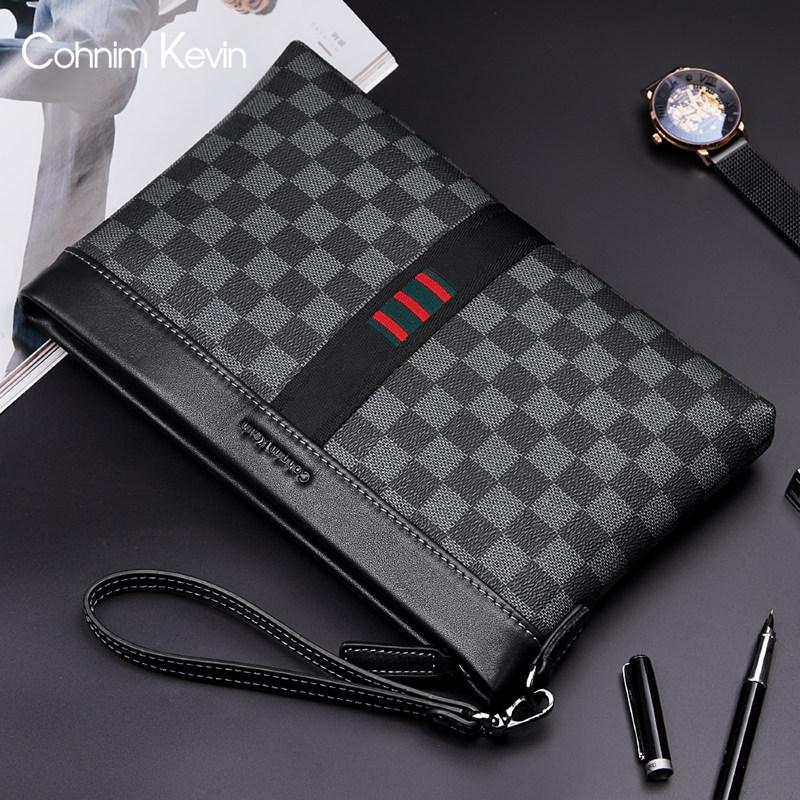 Cowhide brand clutch bag large-capacity trendy men's business casual clutch bag envelope bag personality young men's clip bag