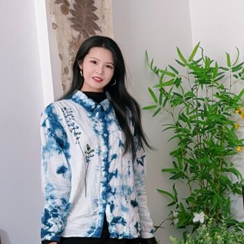 Yiche tie-dyed handmade-dyeed plant-dyeed intangible cultural heritage blue-yeded spring shirt women's long-sleeved slim loose cotton top cardigan top