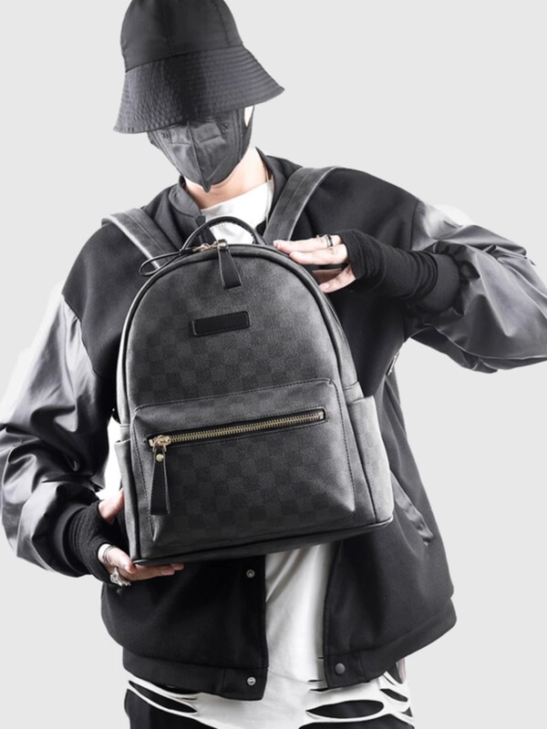 French Cavienkion European and American Niche High-End Backpack Business Travel School Bag Plaid Backpack Leather Men's Bag French Cavienkion European and American Niche High-End Backpack Business Travel School Bag Plaid Backpack Leather Men's Bag