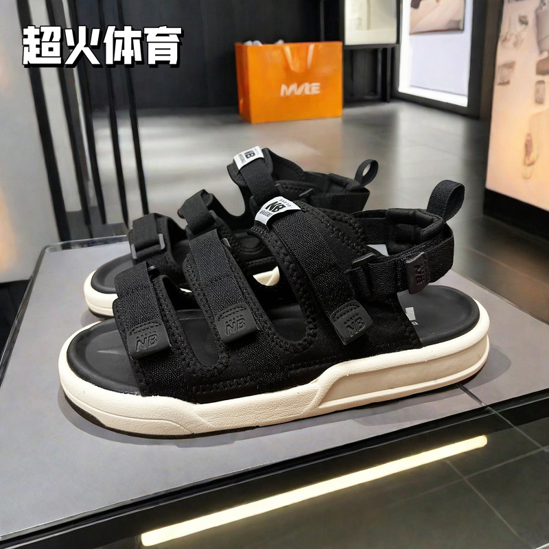 Official Nb Sandals for Men, Summer Breathable Three-Bar Black Velcro Sports Beach Shoes, Non-Slip Outdoor Sandals for Women