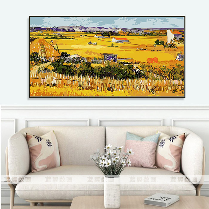 Large horizontal version of world famous painting DIY digital oil color painting Living room Dining Room Dining Room Landscape Decoration Painting Van High Harvest