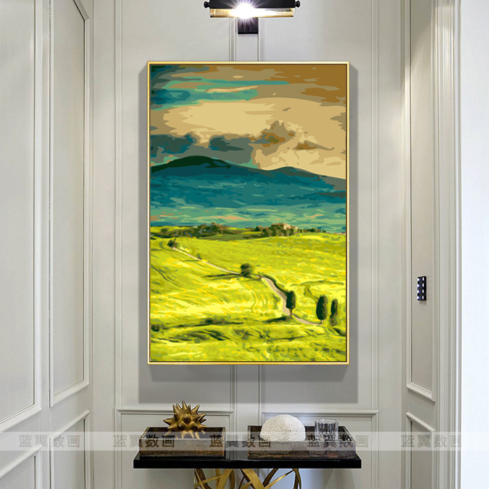 Vertical version DIY digital oil painting Nordic light extravagant living room Xuanguan bedroom scenery oil color painting modern decoration painting Far mountains