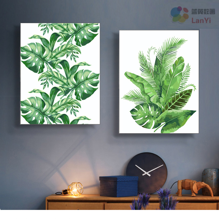 Hipster tortoise leaf DIY coloring digital oil painting oil color painting flower living room Nordic green plant decorative painting