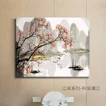 Jiangnan landscape DIY hand-painted digital oil painting landscape boat ink Chinese ancient style decoration oil color painting living room