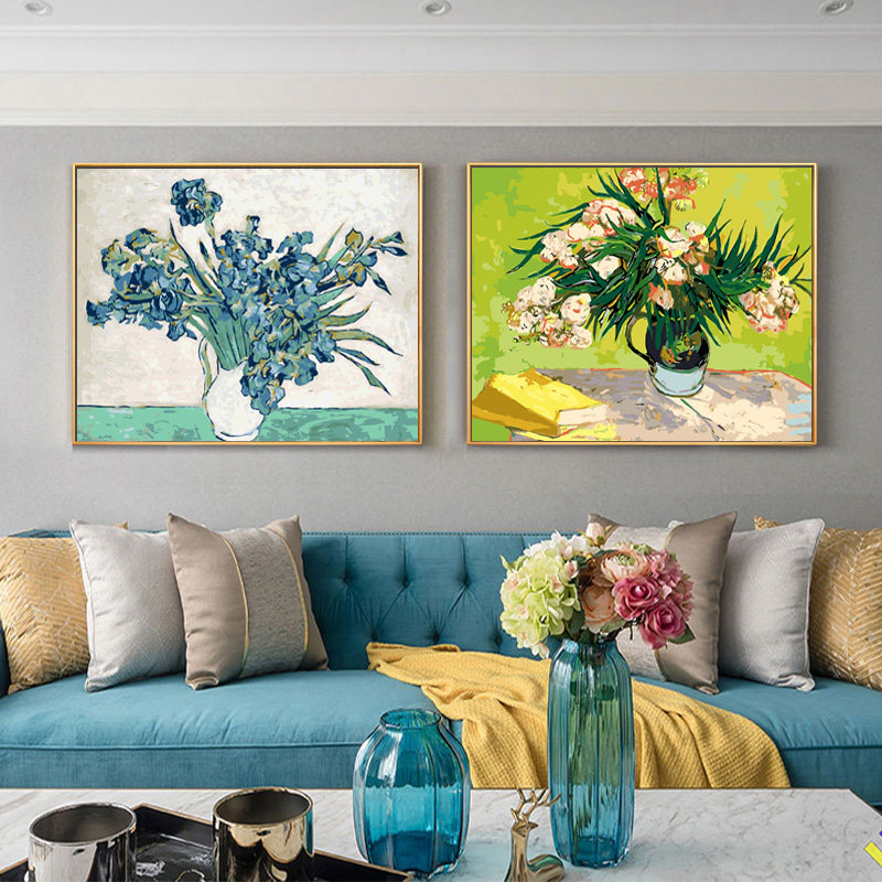Van Gogh iris diy digital oil painting vase living room oil painting modern dining room decoration painting European famous painting